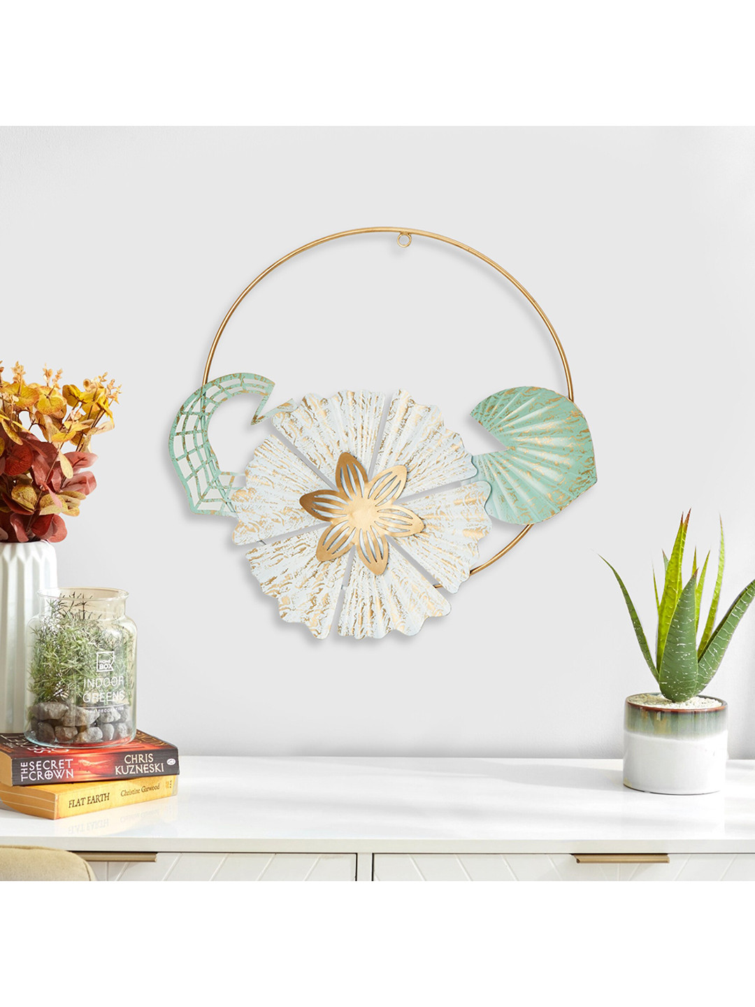 

Home Centre Gold & Sea Green Textured Round Iron Wall Decor
