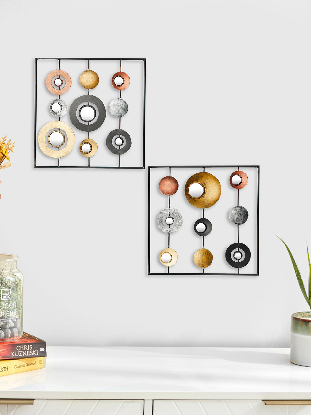 

Home Centre Set Of 2 Black & Grey Steffi Glass Square Wall Decors