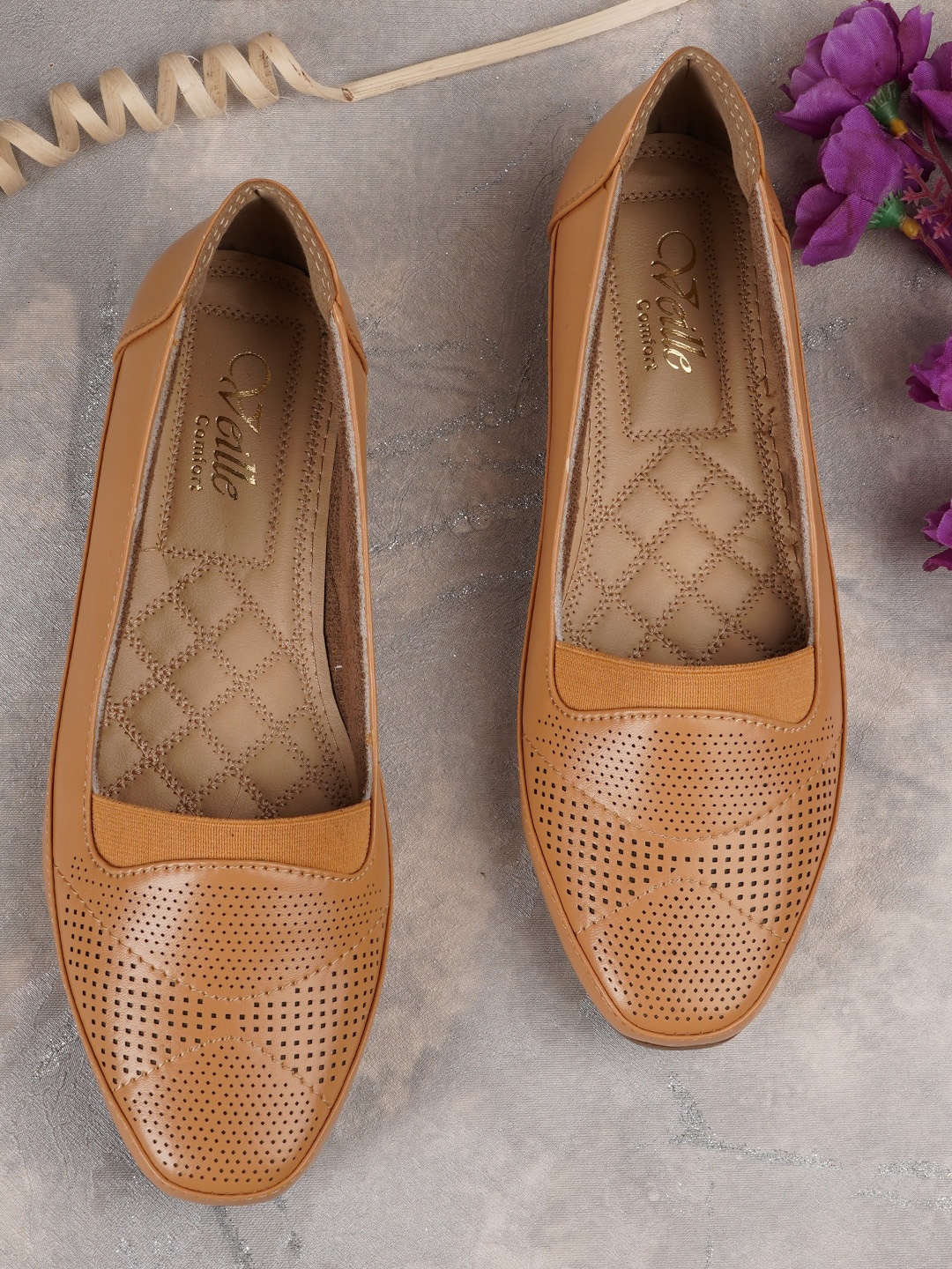

VEILLE Women Beige Laser Cuts Ballerinas Flats