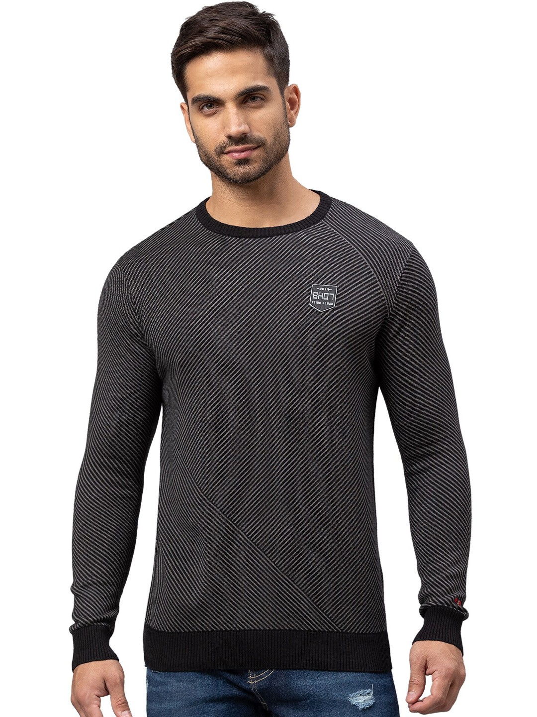 

Being Human Men Black Striped Sweatshirt