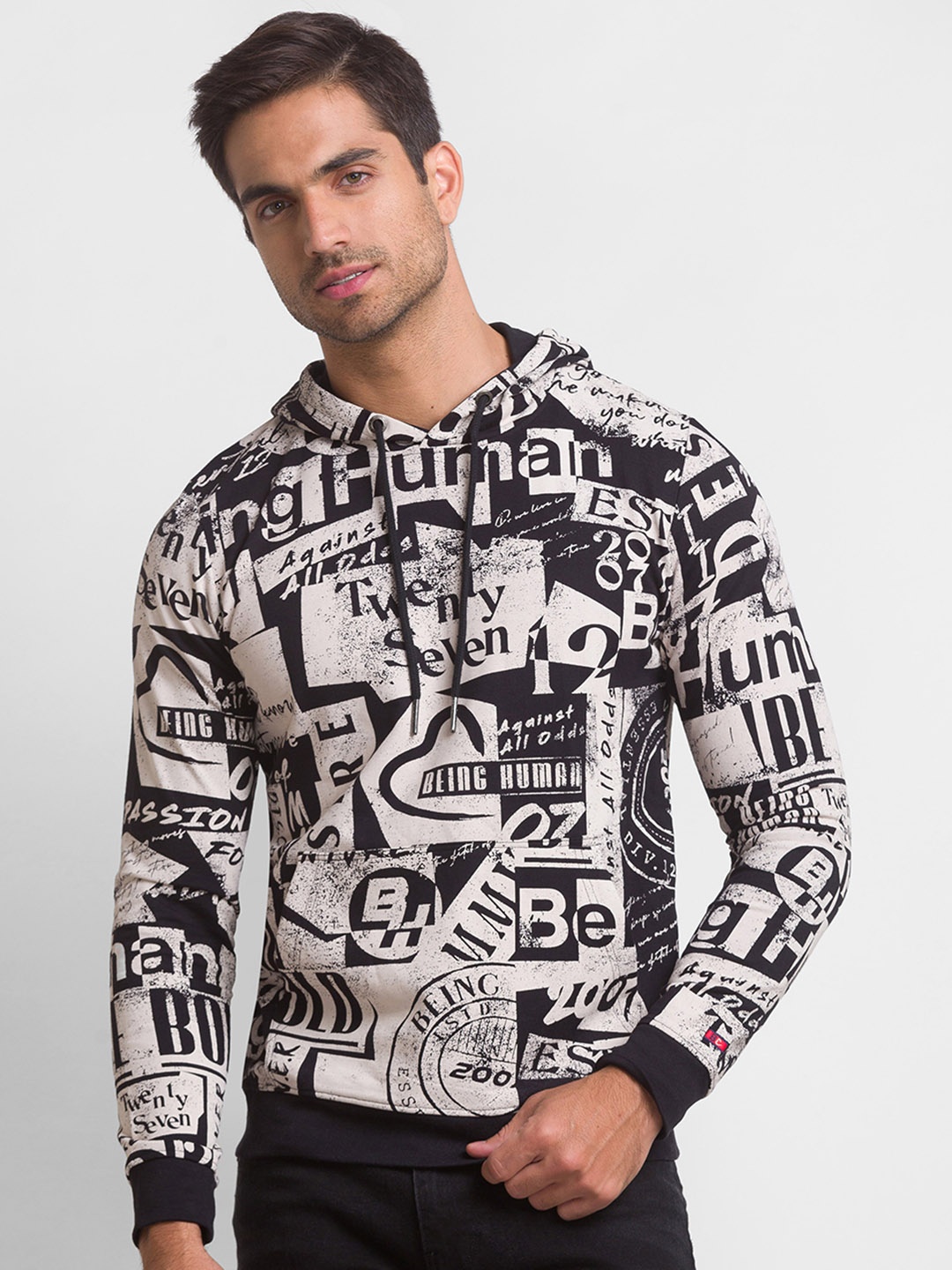 

Being Human Men Black Printed Hooded Sweatshirt