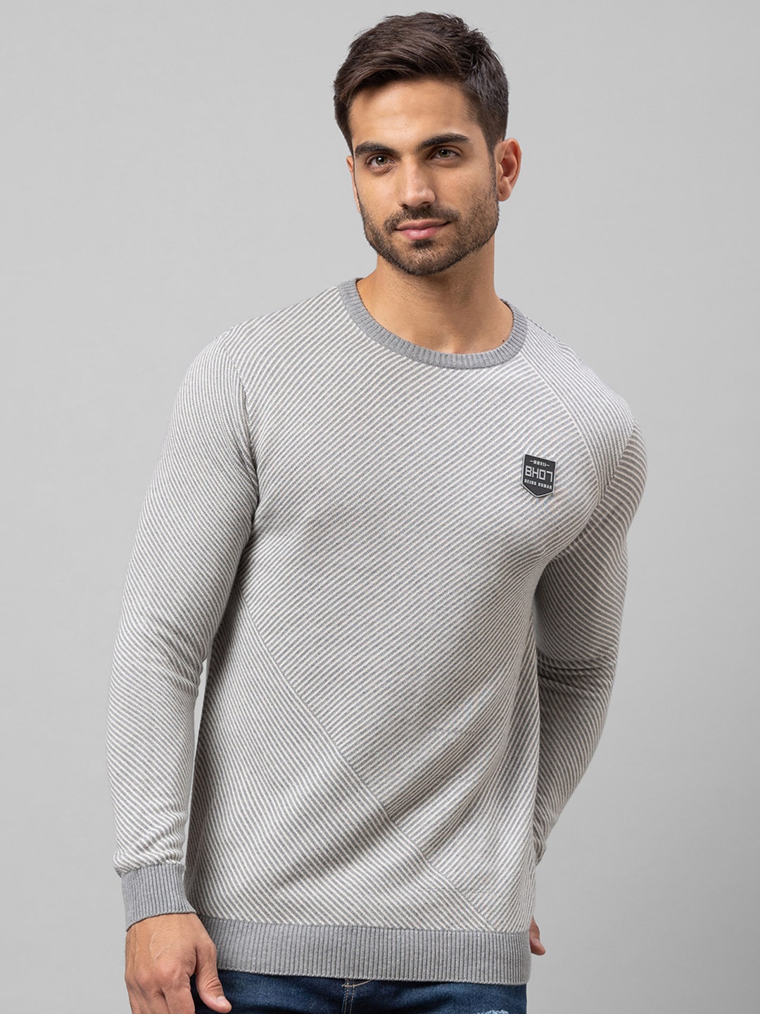 

Being Human Men Grey Striped Cotton Sweatshirt