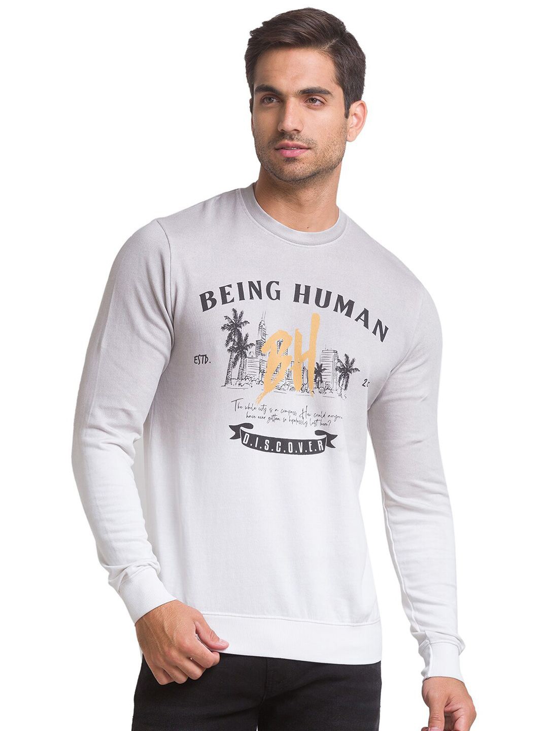 

Being Human Men White Printed Pure Cotton Sweatshirt