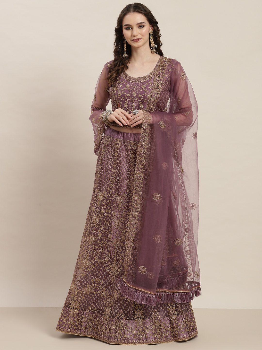 

Tikhi Imli Mauve Embellished Unstitched Lehenga & Blouse With Dupatta