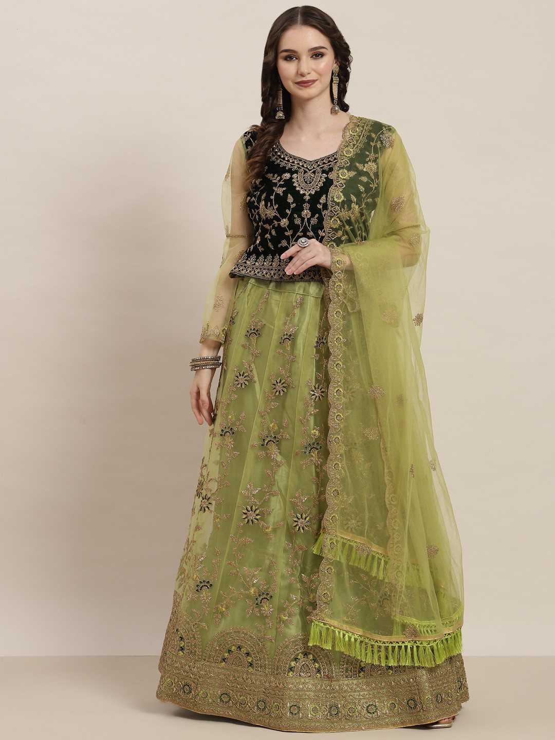 

Tikhi Imli Green Embellished Unstitched Lehenga & Blouse With Dupatta