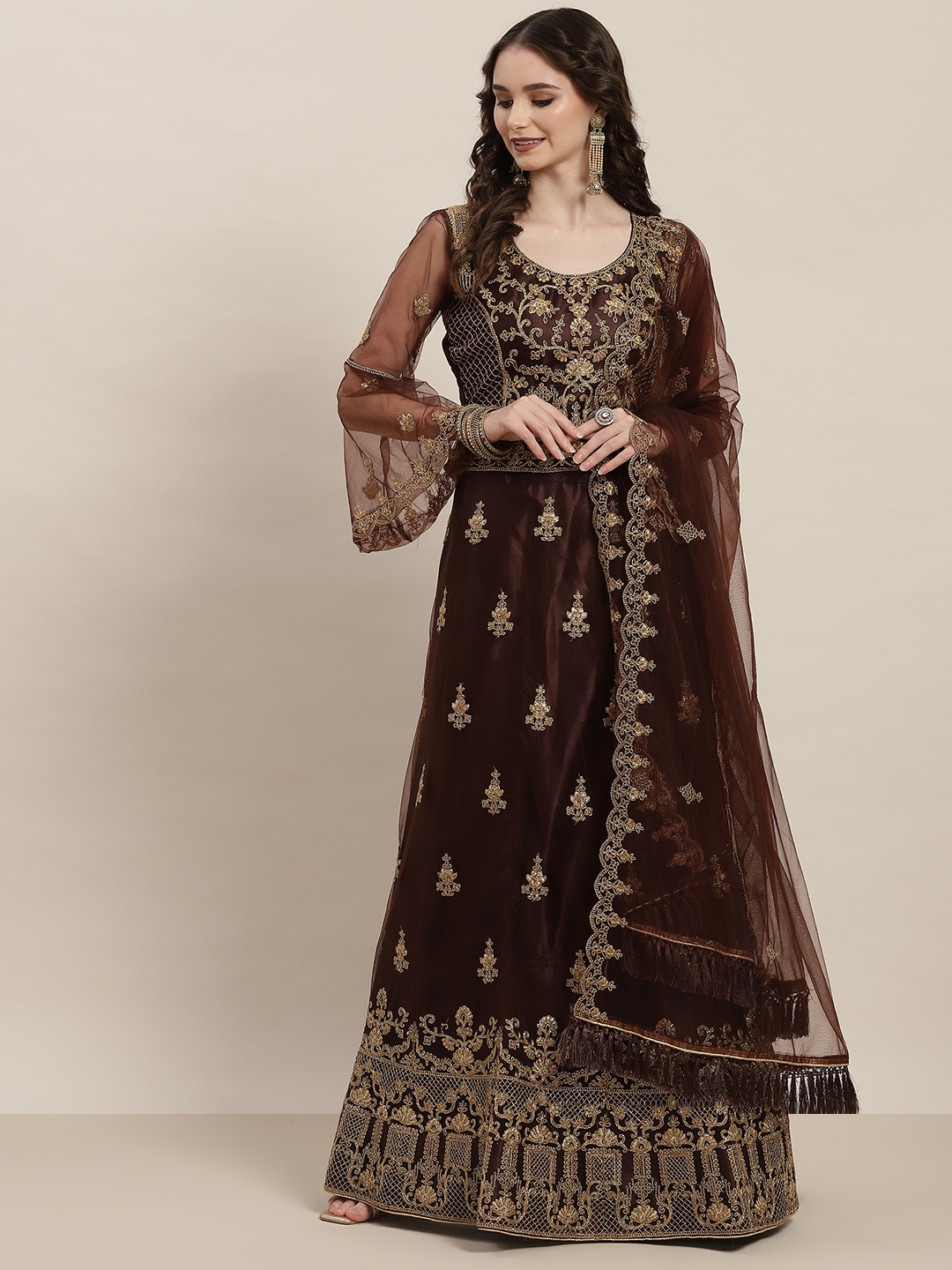 

Tikhi Imli Brown Embellished Unstitched Lehenga & Blouse With Dupatta
