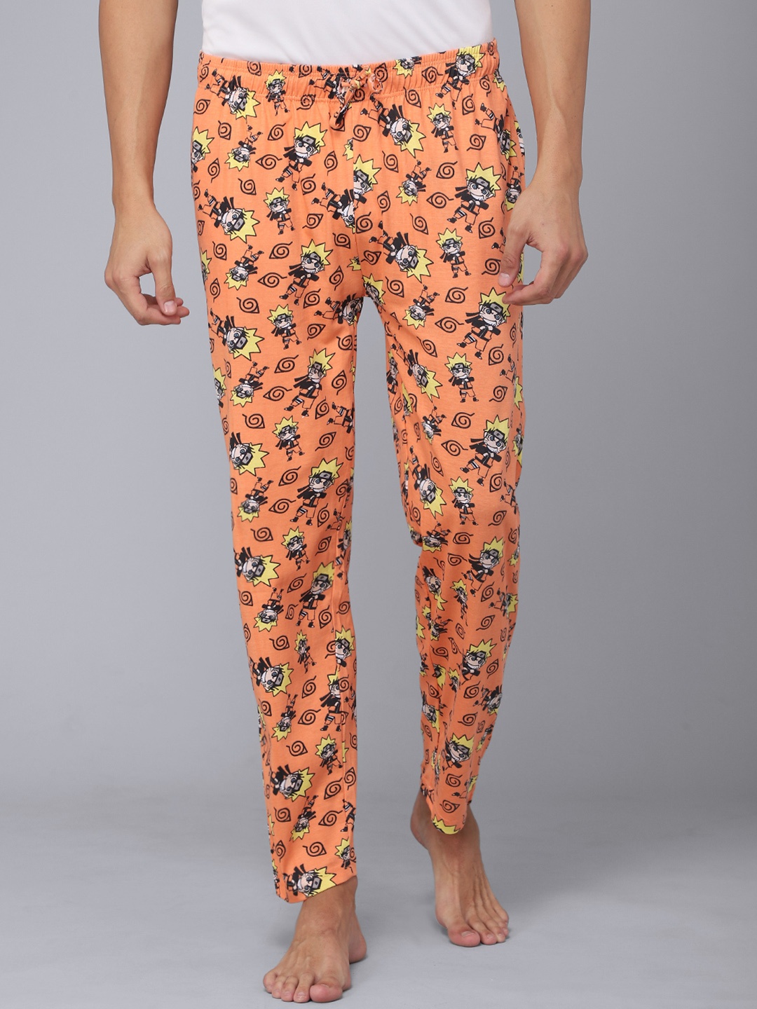 

Free Authority Men Orange & Yellow Naruto Printed Pure Cotton Lounge Pants