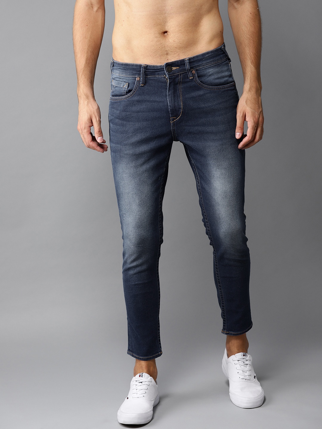 

Moda Rapido Men Blue Slim Tapered Fit Clean Look Cropped Stretchable Jeans