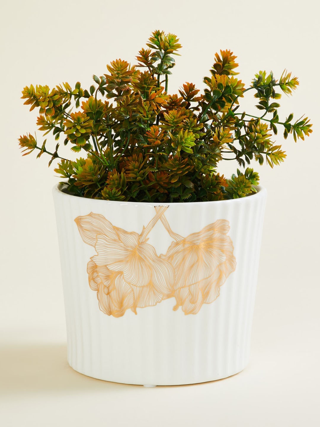 

Home Centre Glitz Decor White & Orange Leaf Designed Ceramic Planter