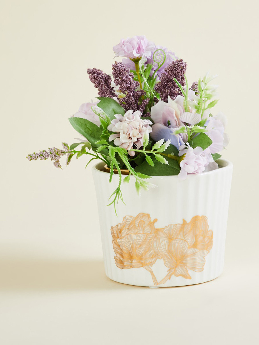

Home Centre Glitz Decor White & Orange Floral Print Ceramic Round Planter