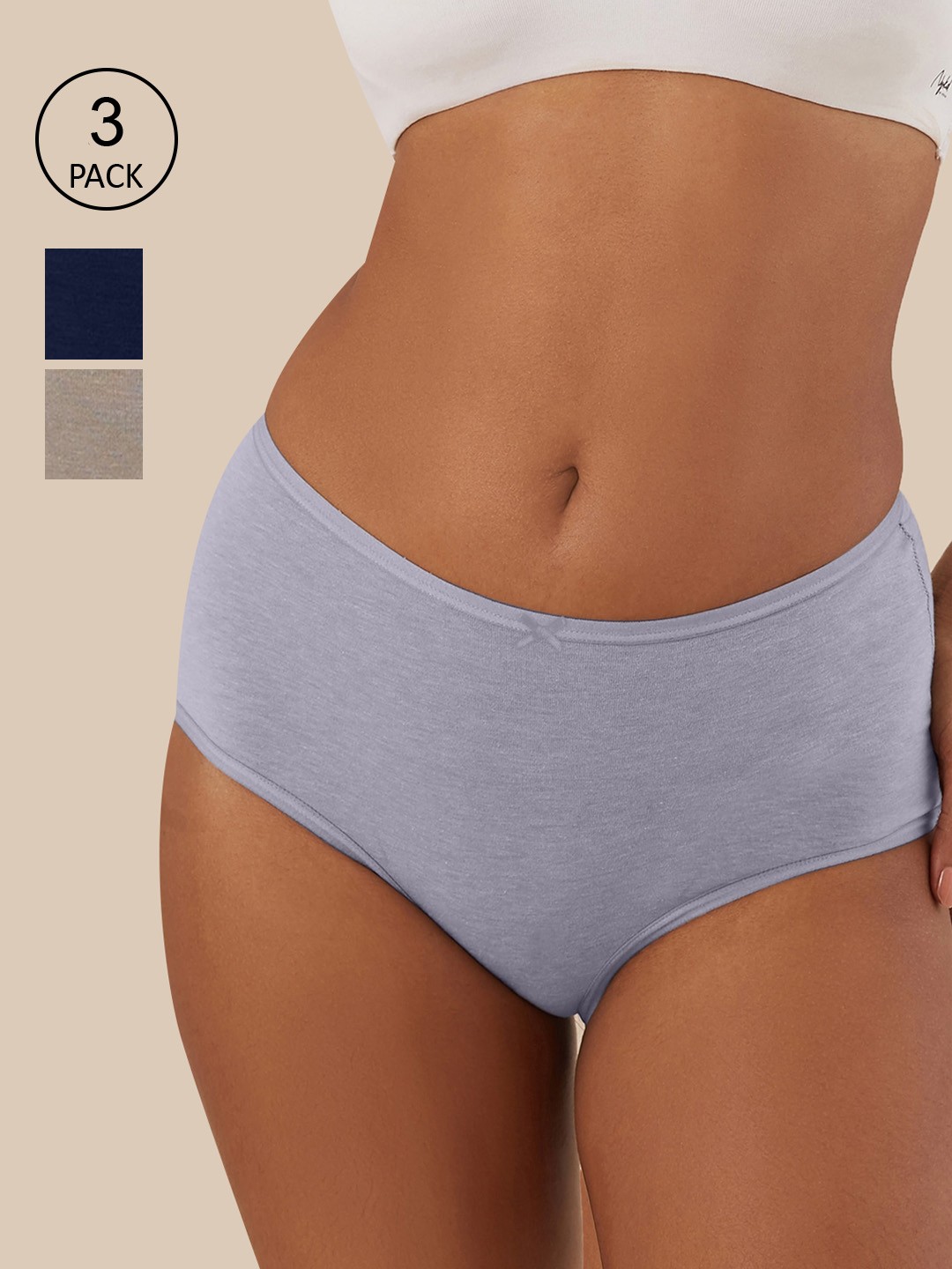 

Nykd Women Pack of 3 Blue & Grey Solid Basic Briefs NYP036