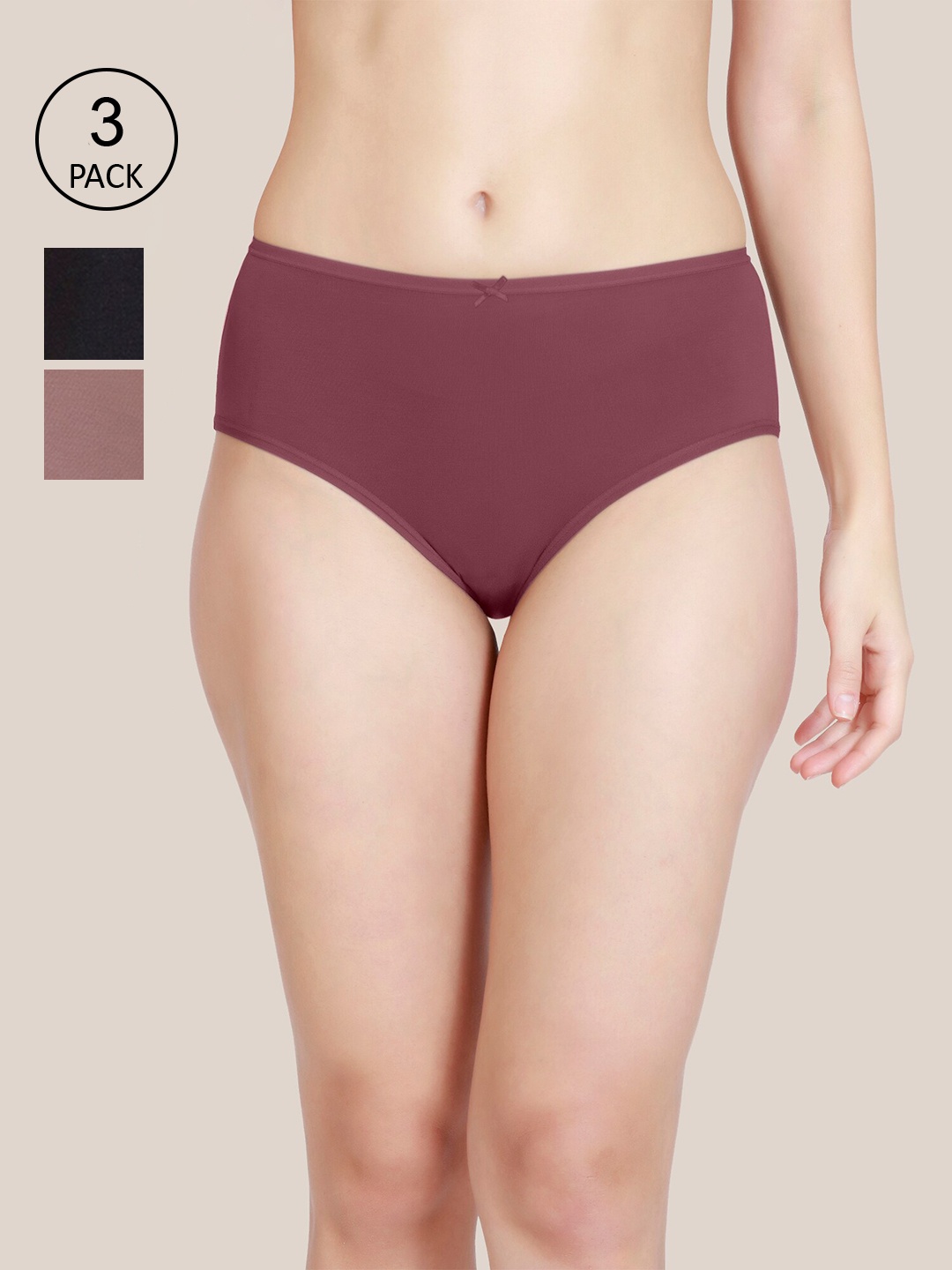 

Nykd Women Pack Of 3 Solid Basic Cotton Briefs NYP036, Maroon