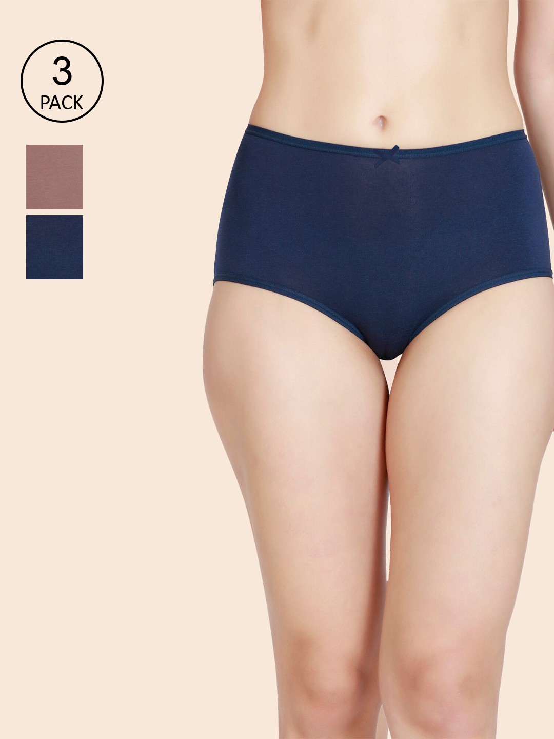 

Nykd Pack Of 3 Women Solid High Rise Hipster Briefs, Navy blue