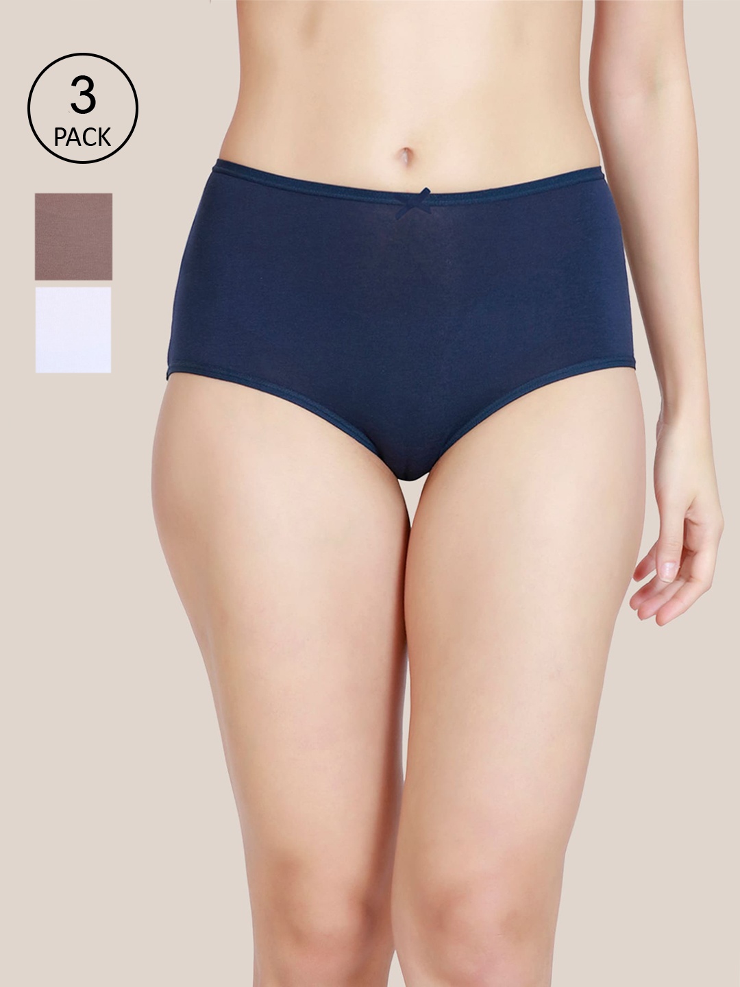 

Nykd Women Pack Of 3 Solid High Rise Hipster Briefs, Navy blue