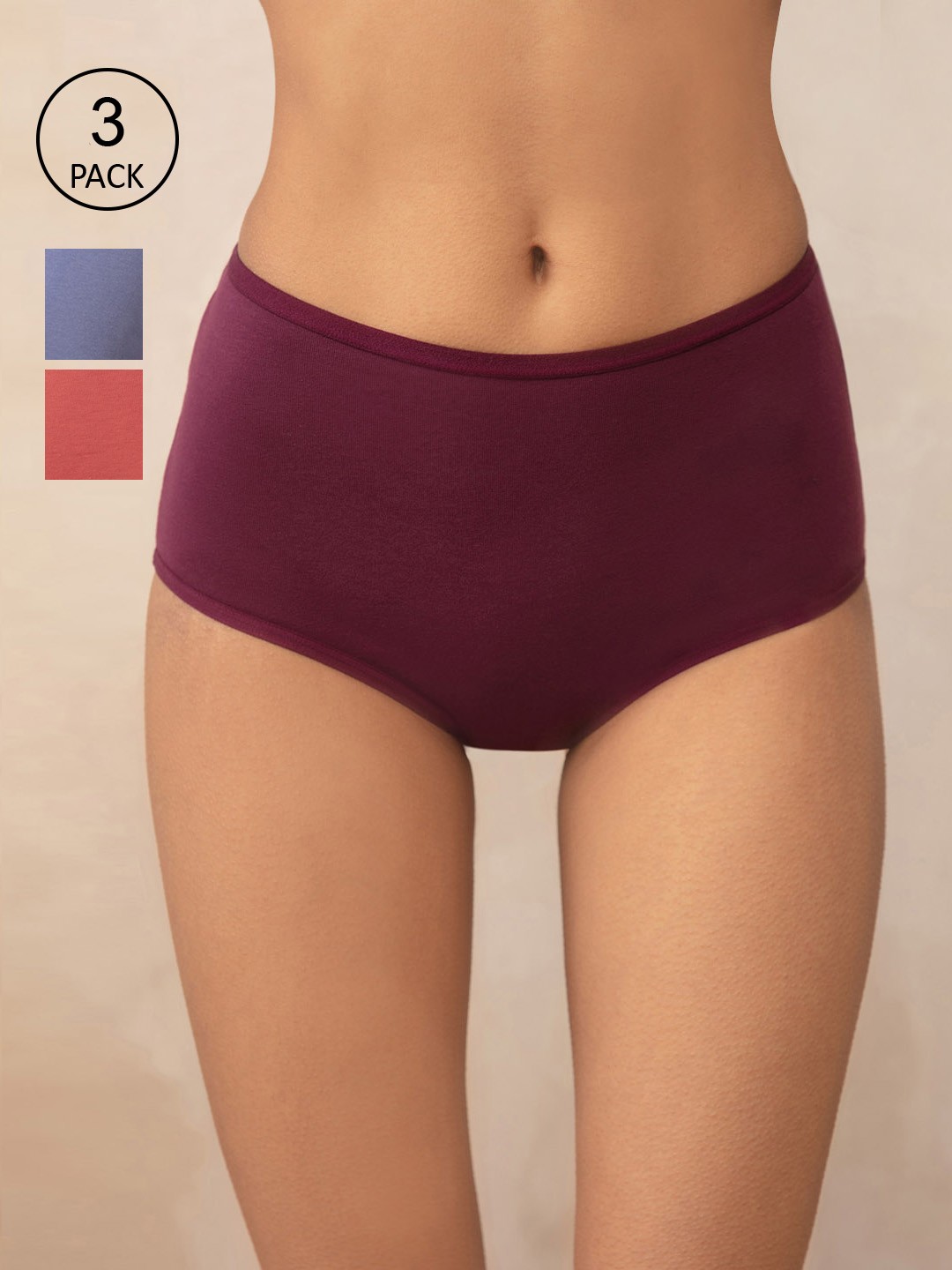 

Nykd Women Pack Of 3 Solid Hipster Briefs, Peach