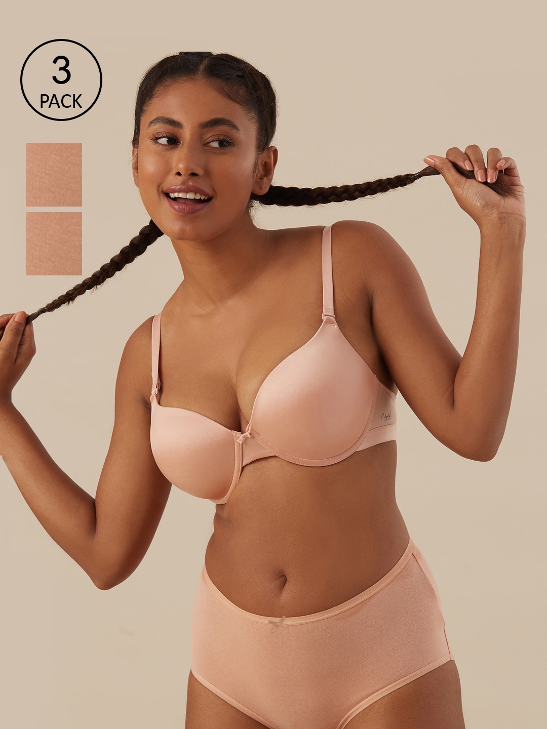 

Nykd Women Pack Of 3 Nude Solid Basic Cotton High Rise Full Brief NYP036