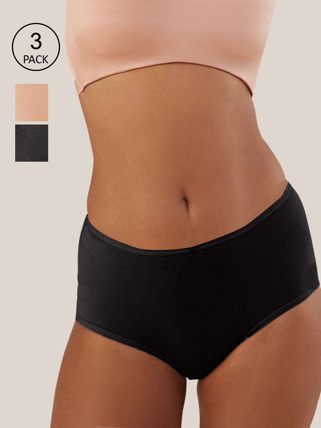 

Nykd Women Pack Of 3 Solid Basic Cotton Briefs NYP036, Black