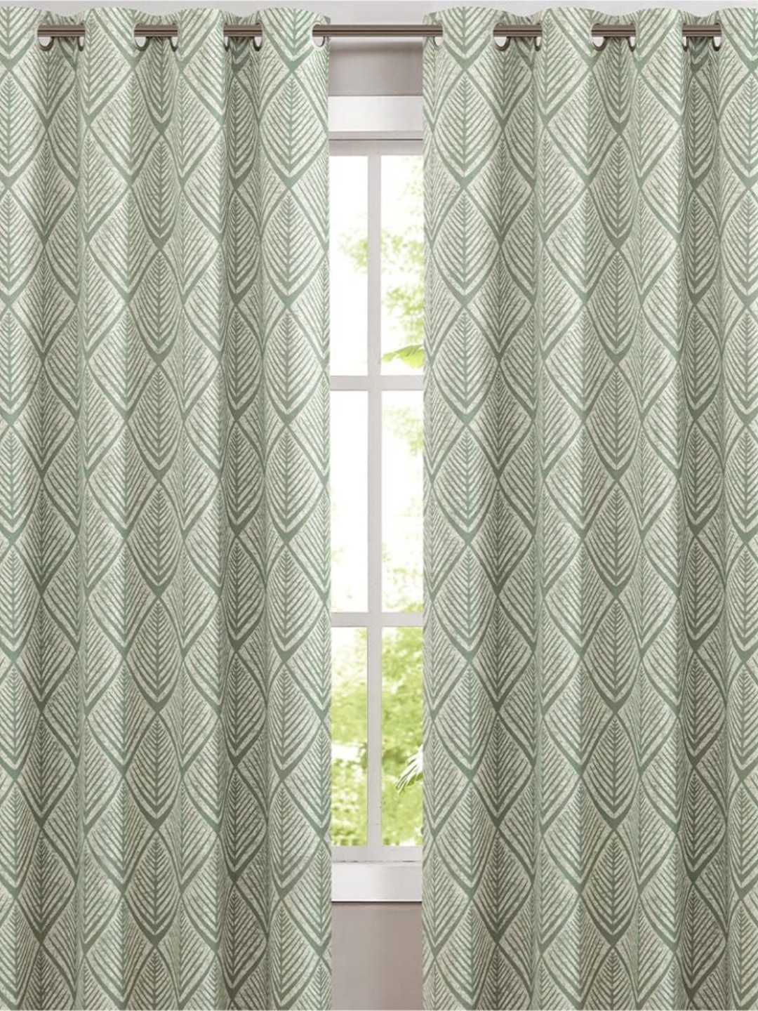 

URBAN SPACE Green & White Geometric Black Out Window Curtain