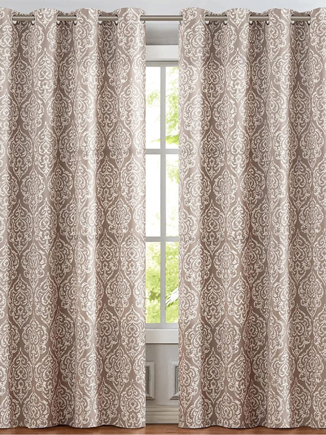 

URBAN SPACE Brown & White Ethnic Motifs Black Out Door Curtain