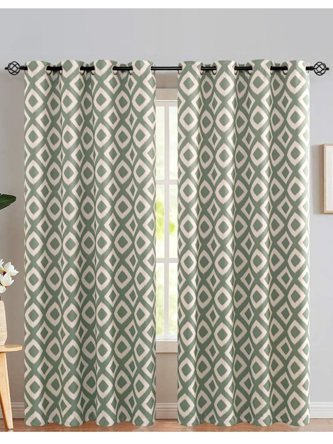 

URBAN SPACE Green & White Geometric Black Out Door Curtain