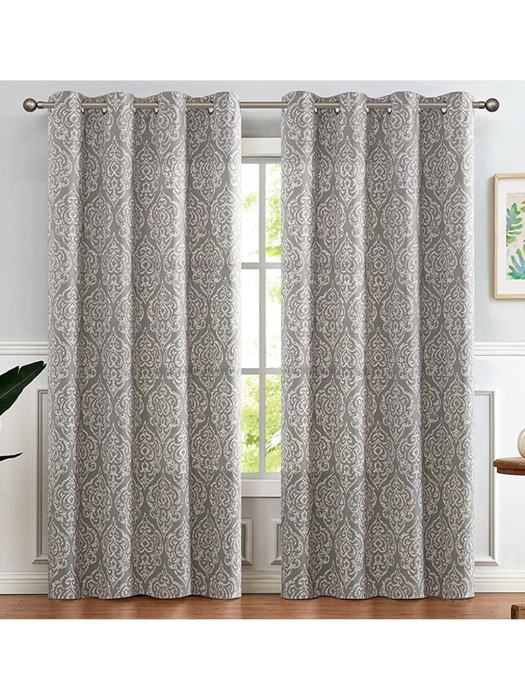 

URBAN SPACE Grey & White Ethnic Motifs Black Out Long Door Curtain