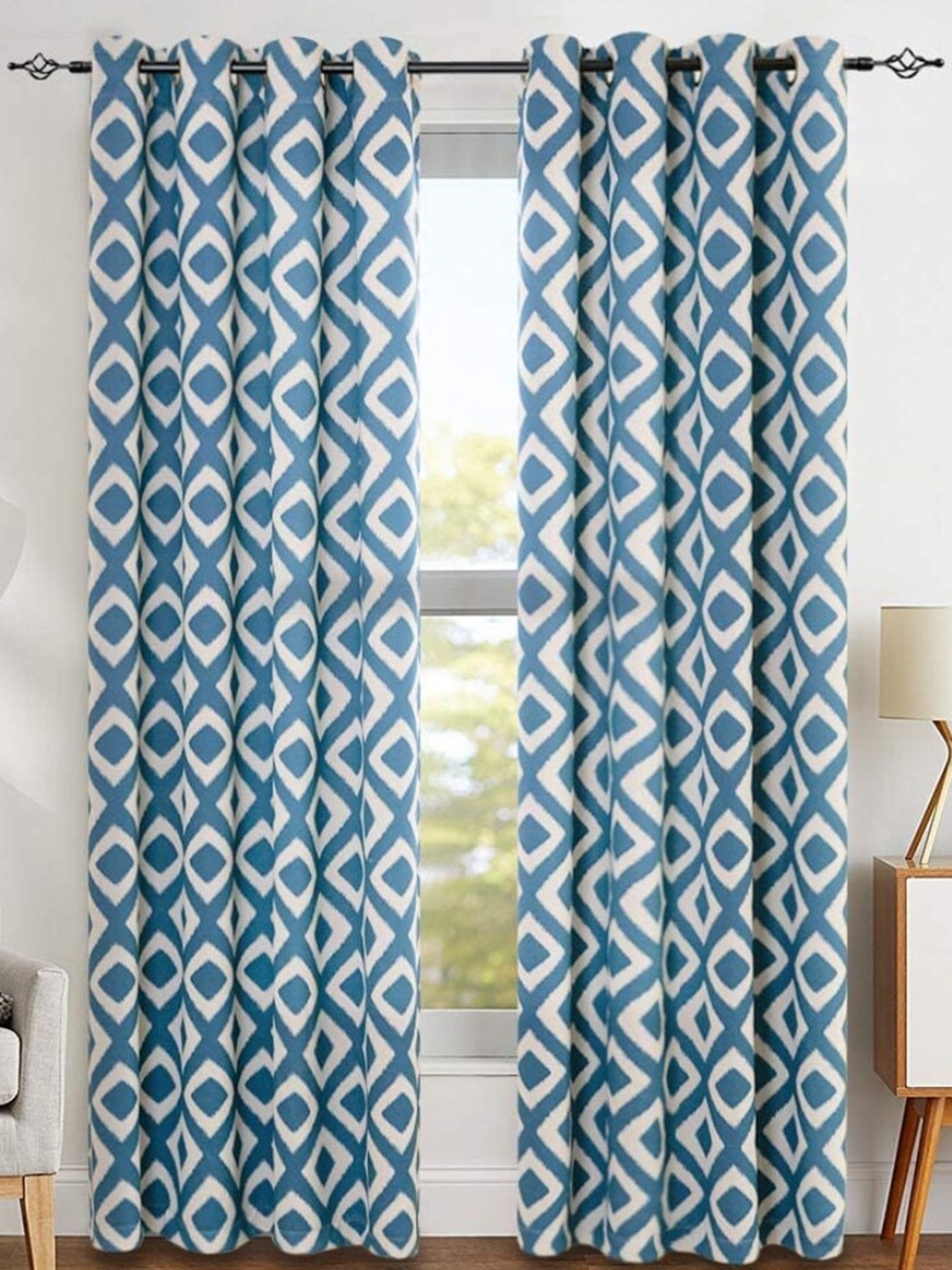 

URBAN SPACE Blue & Off White Black Out Door Curtain