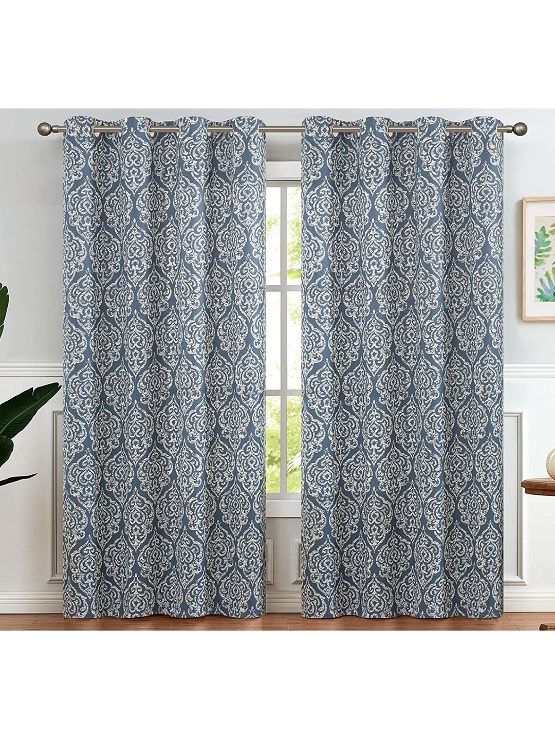 

URBAN SPACE Blue Ethnic Motifs Black Out Long Door Curtain