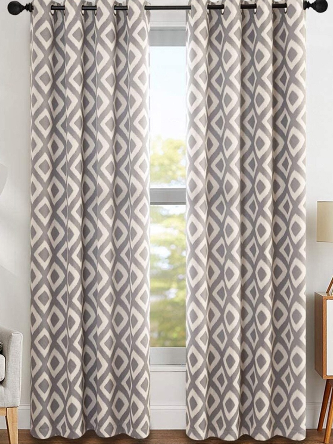 

URBAN SPACE Grey & Off White Black Out Door Curtain