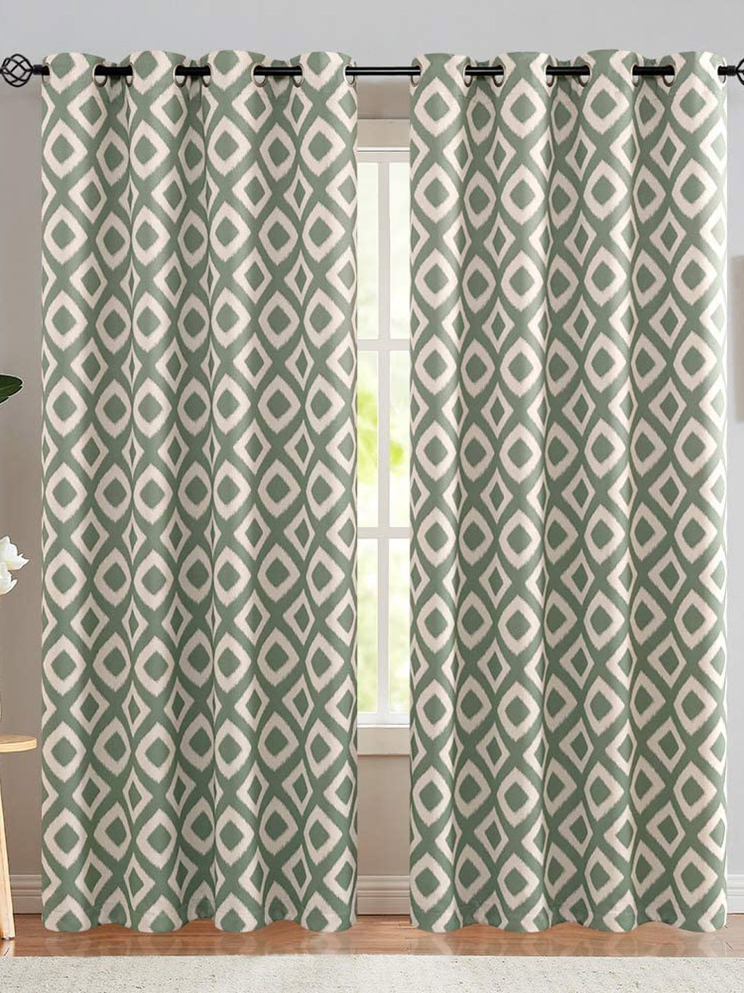

URBAN SPACE Green & White Geometric Black Out Window Curtain