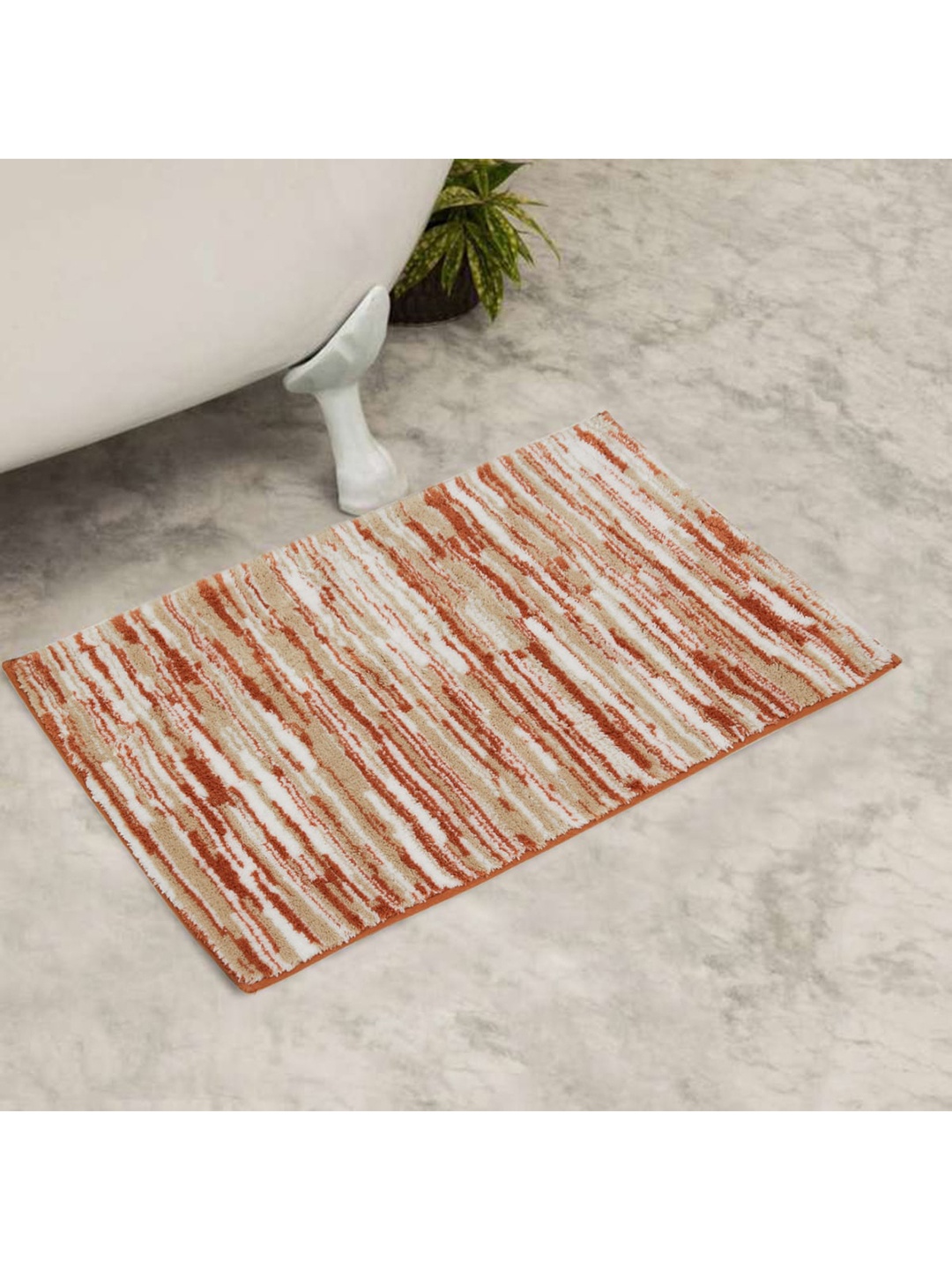 

Home Centre Rust & Beige Striped 150 GSM Anti-Slip Bath Rug, Multi