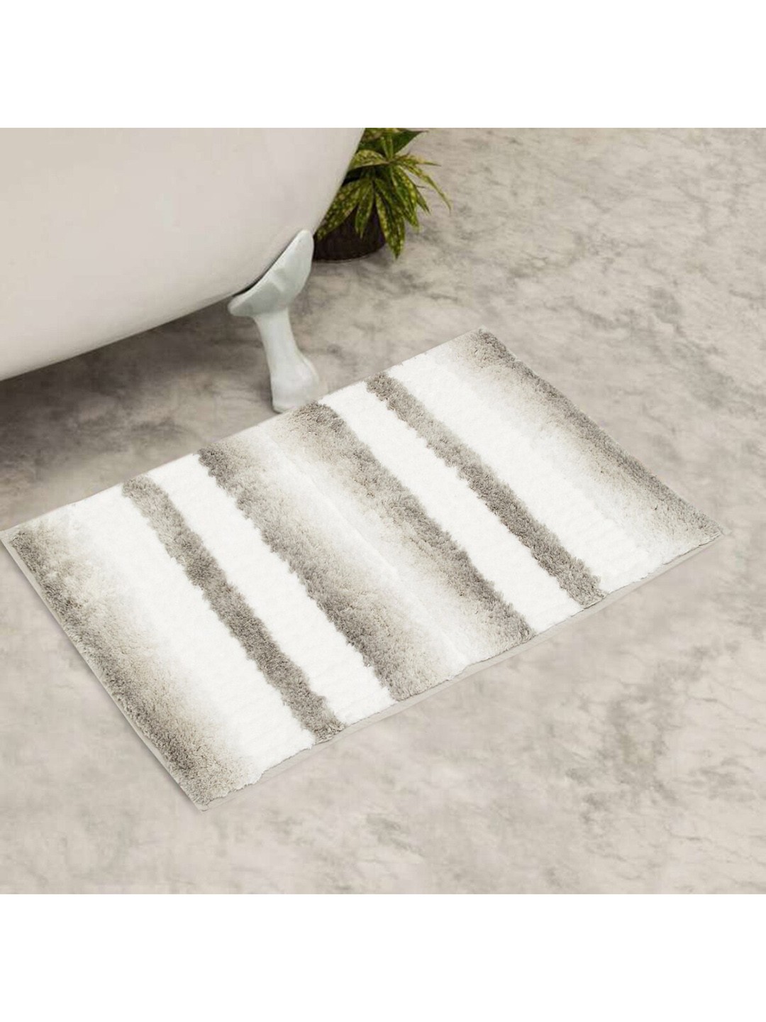 

Home Centre White & Grey Striped 150 GSM Anti-Skid Bath Rug