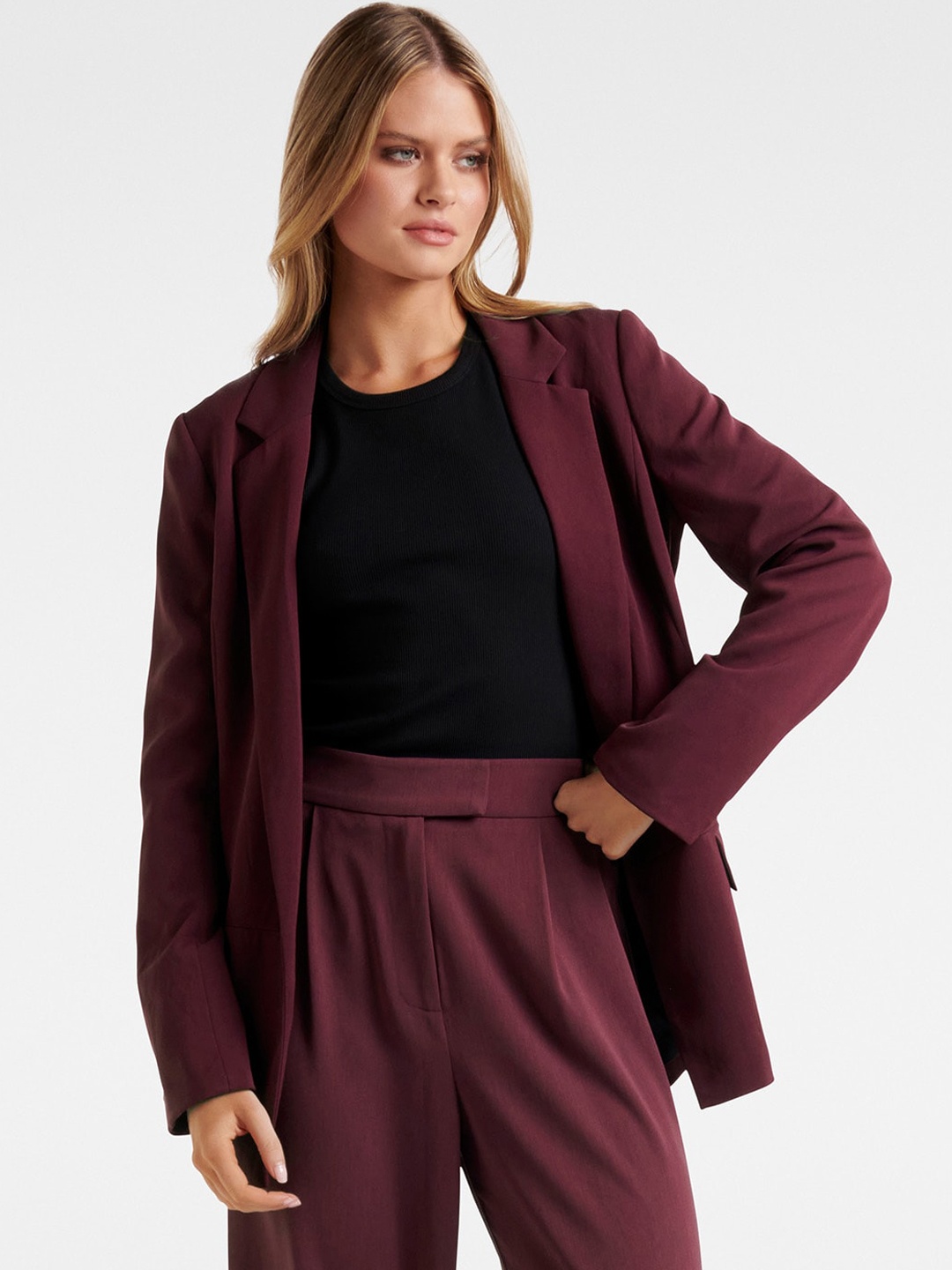 

Forever New Women Maroon Open Front Jacket