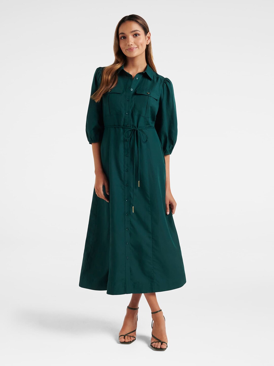 

Forever New Green Organic Cotton Shirt Midi Dress