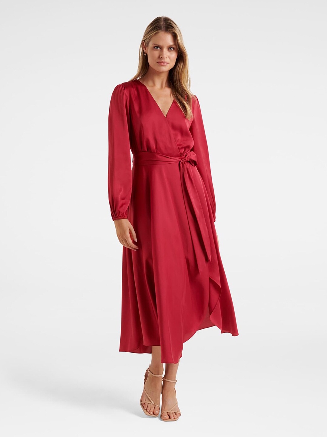 

Forever New Red Satin Midi Dress