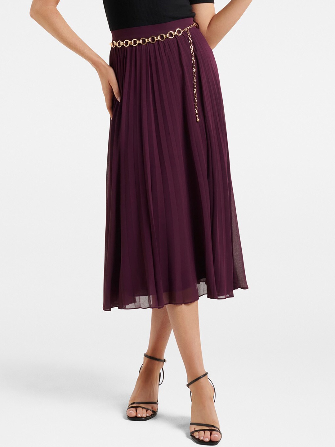 

Forever New Women Purple Solid Pleated Skirt