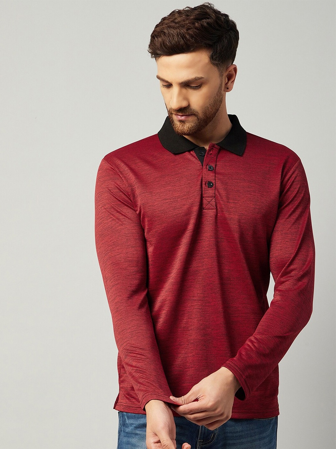 

GRITSTONES Men Red & Black Polo Collar T-shirt
