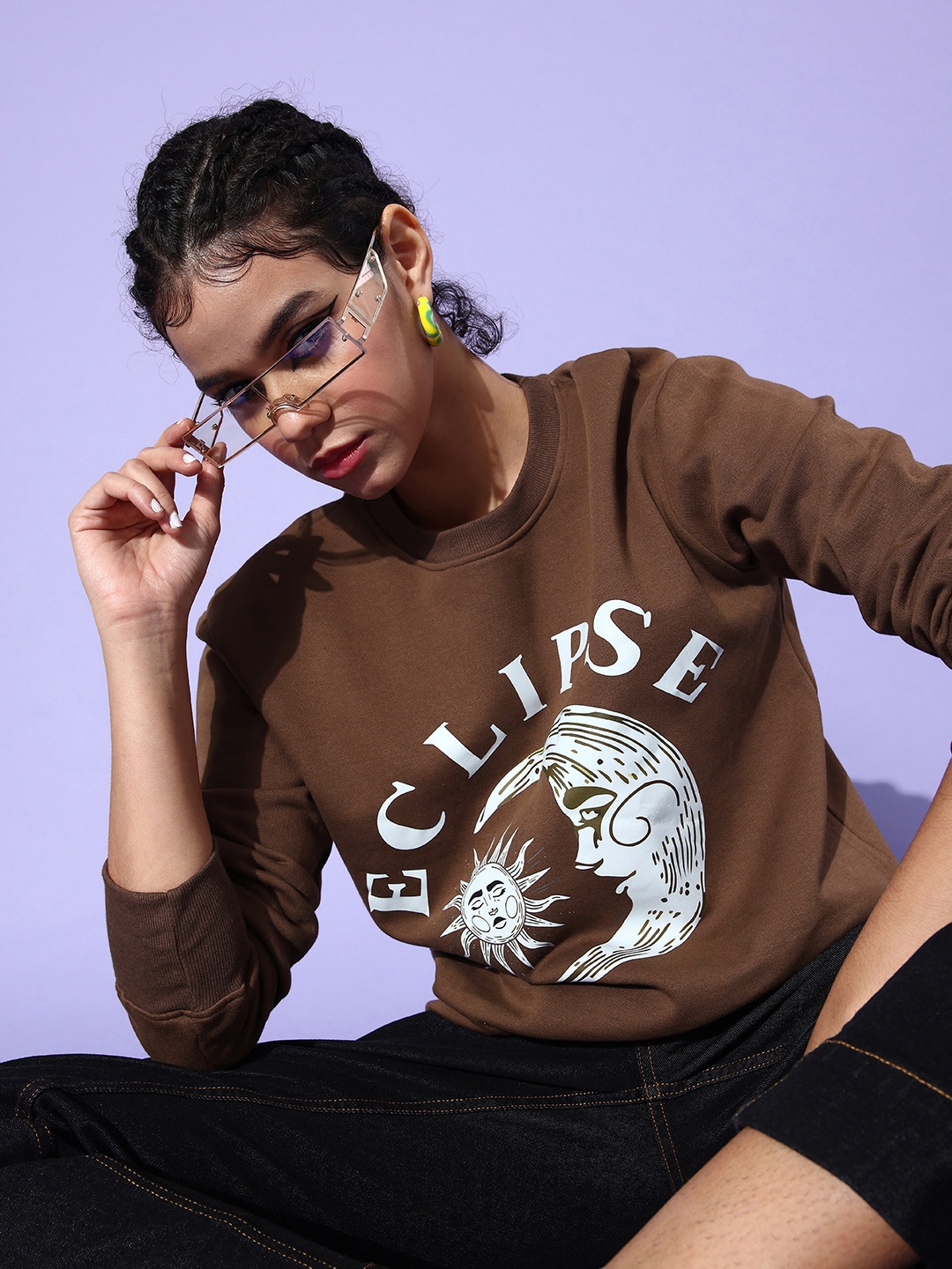 

Stylecast X Hersheinbox Women Brown Graphic Printed Pure Cotton Sweatshirt