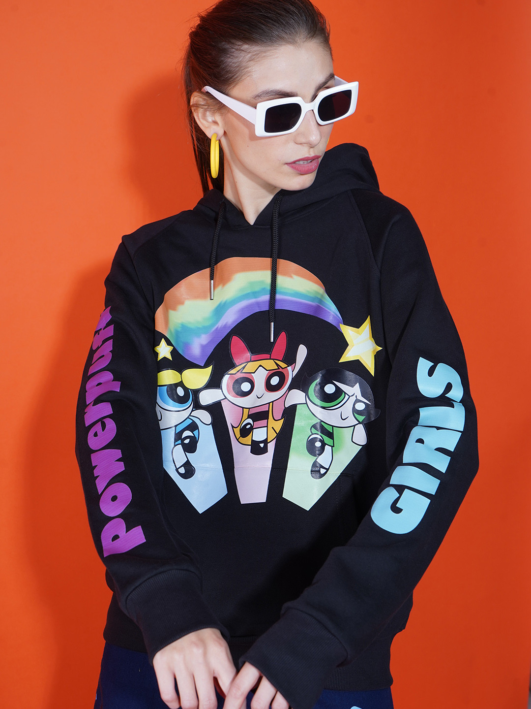 

Stylecast X Hersheinbox Women Black Printed Pure Cotton Hooded Sweatshirt