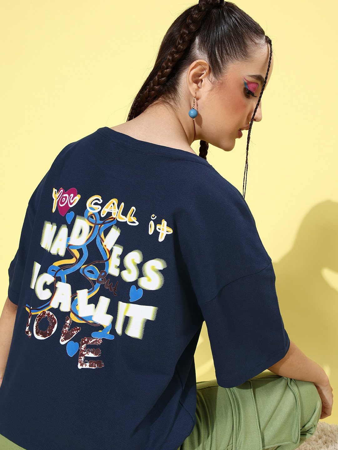 

Stylecast X Hersheinbox Women Deep Navy Blue Typography Graphic Tee
