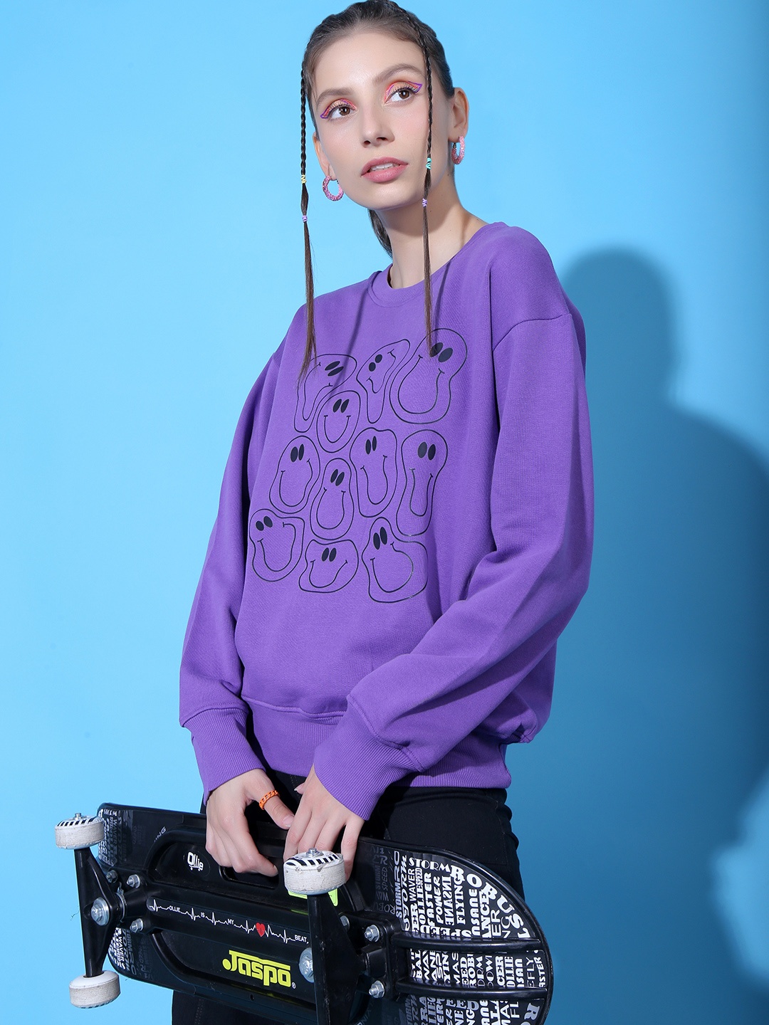 

Stylecast X Hersheinbox Women Purple Printed Pure Cotton Sweatshirt