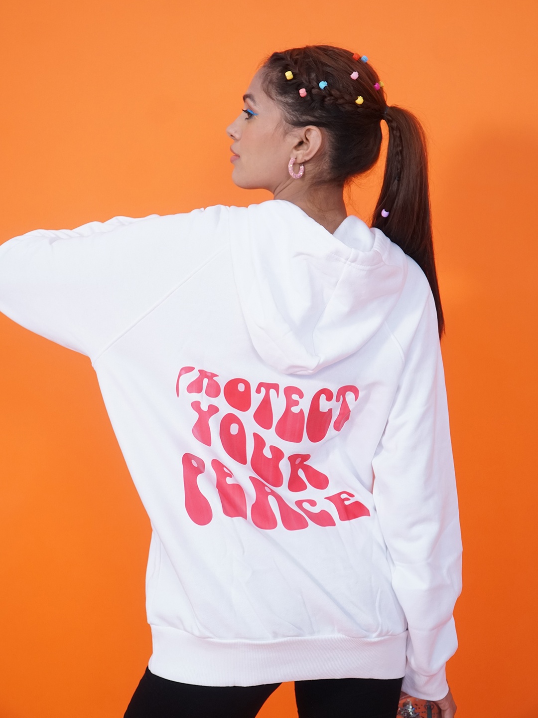 

Stylecast X Hersheinbox Women White Pure Cotton Printed Hooded Sweatshirt