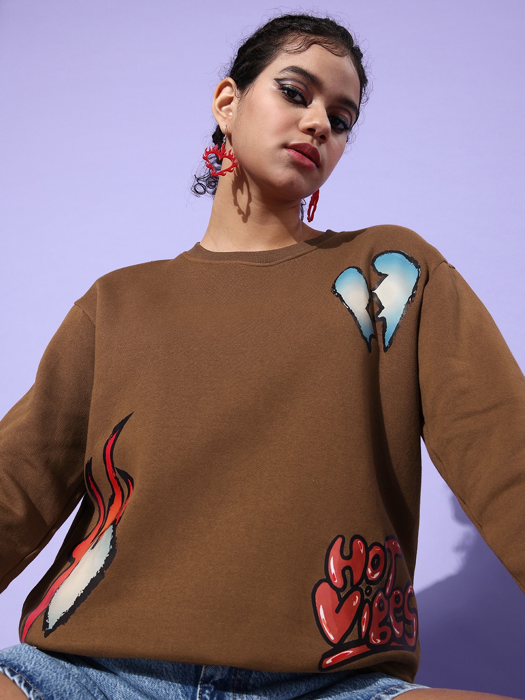 

Stylecast X Hersheinbox Women Brown Printed Pure Cotton Sweatshirt