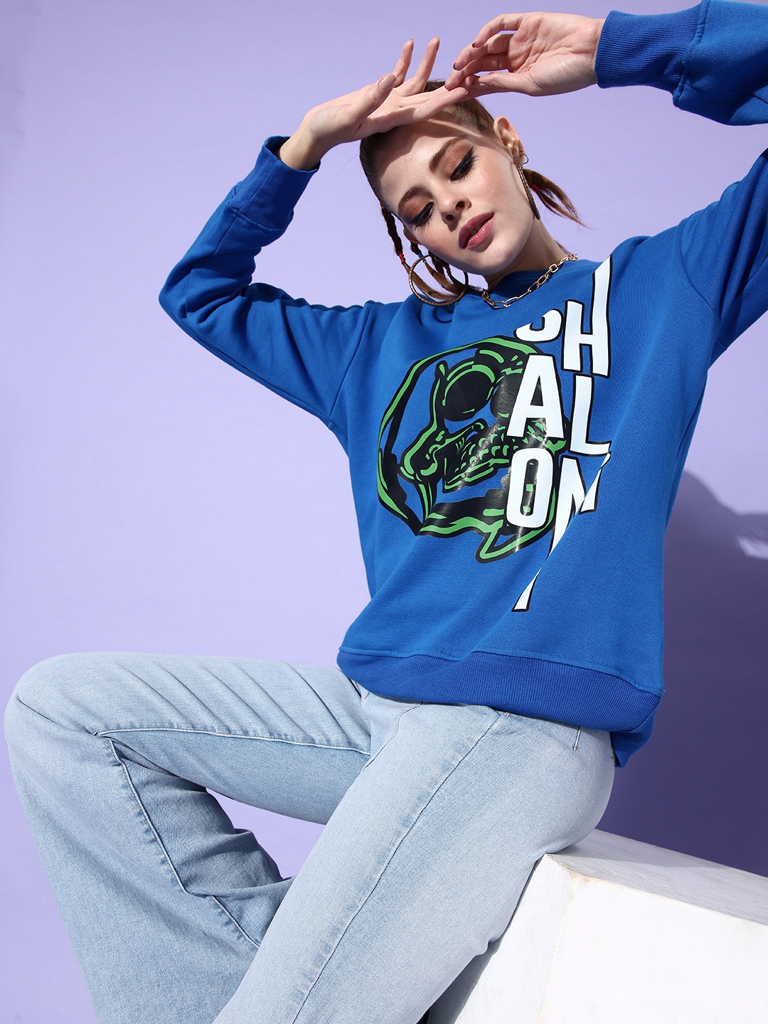 

Stylecast X Hersheinbox Women Blue Graphic Printed Pure Cotton Sweatshirt