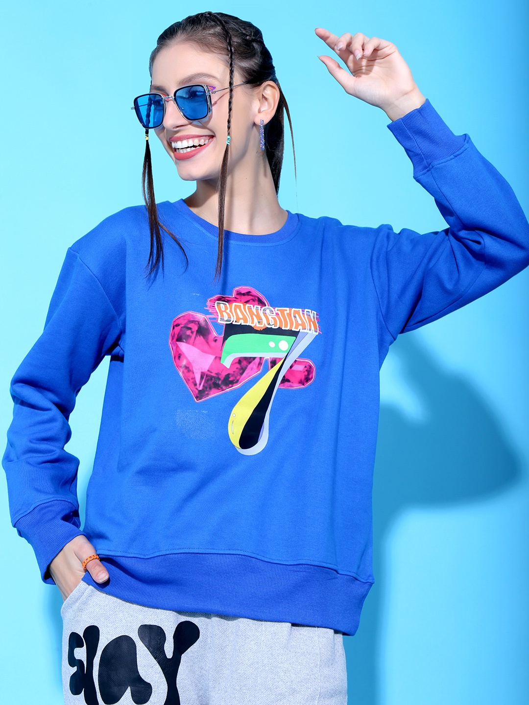 

Stylecast X Hersheinbox Women Blue Graphic Printed Pure Cotton Round Neck Sweatshirt