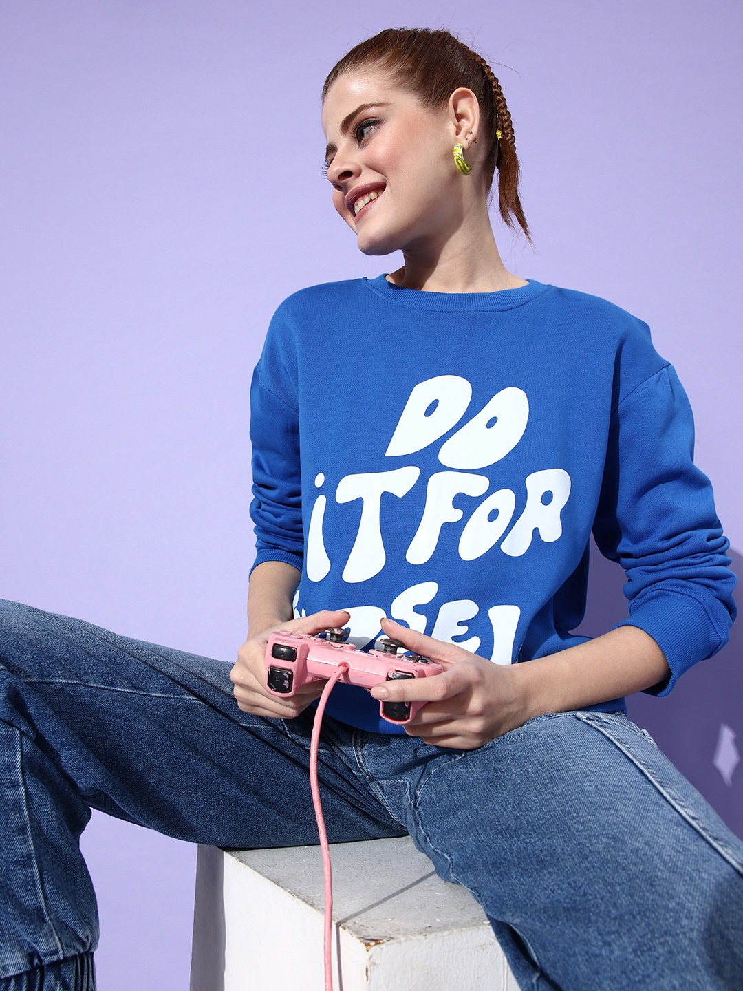 

Stylecast X Hersheinbox Women Blue Printed Pure Cotton Sweatshirt