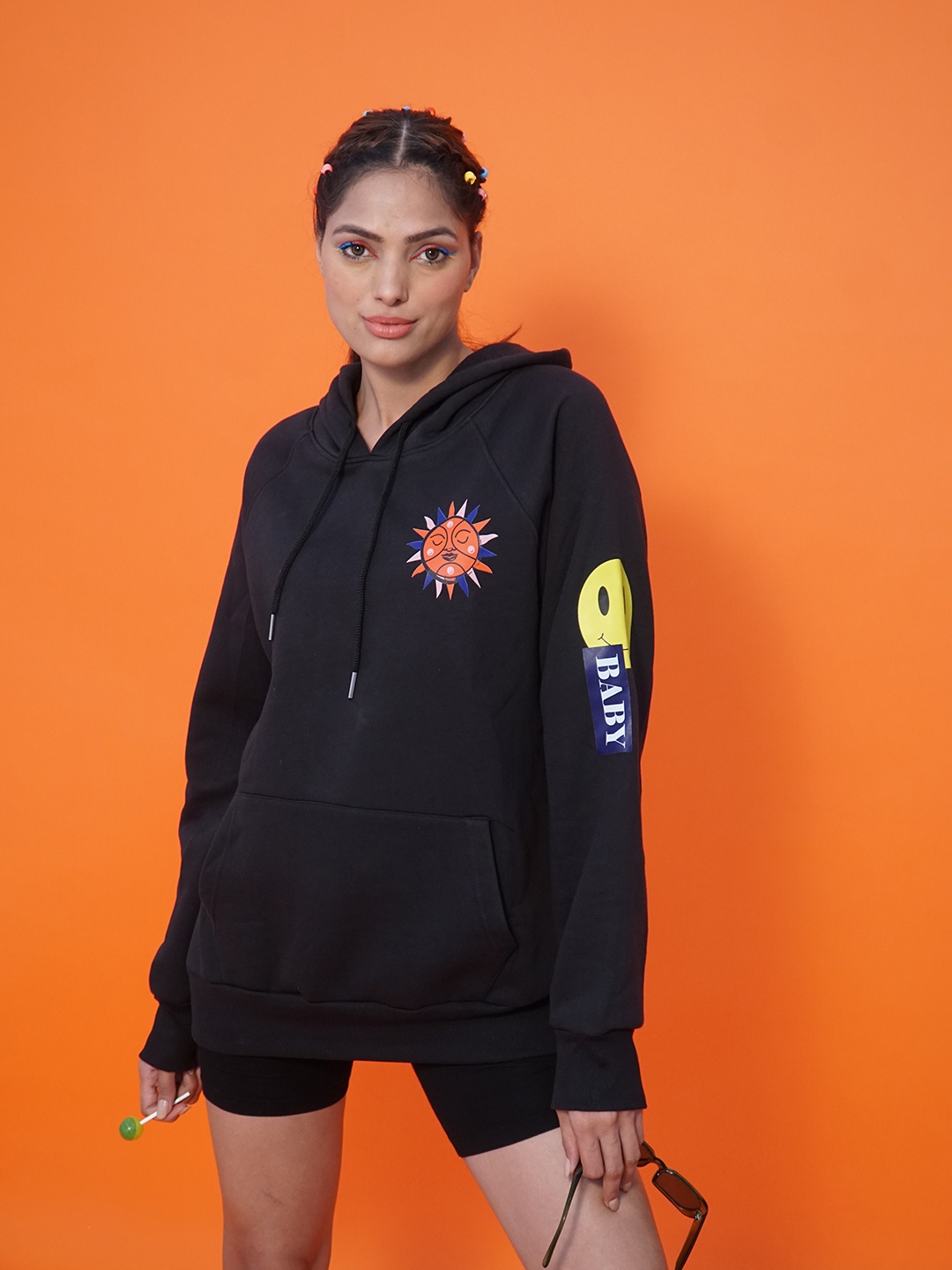 

Stylecast X Hersheinbox Women Black Printed Pure Cotton Hooded Sweatshirt