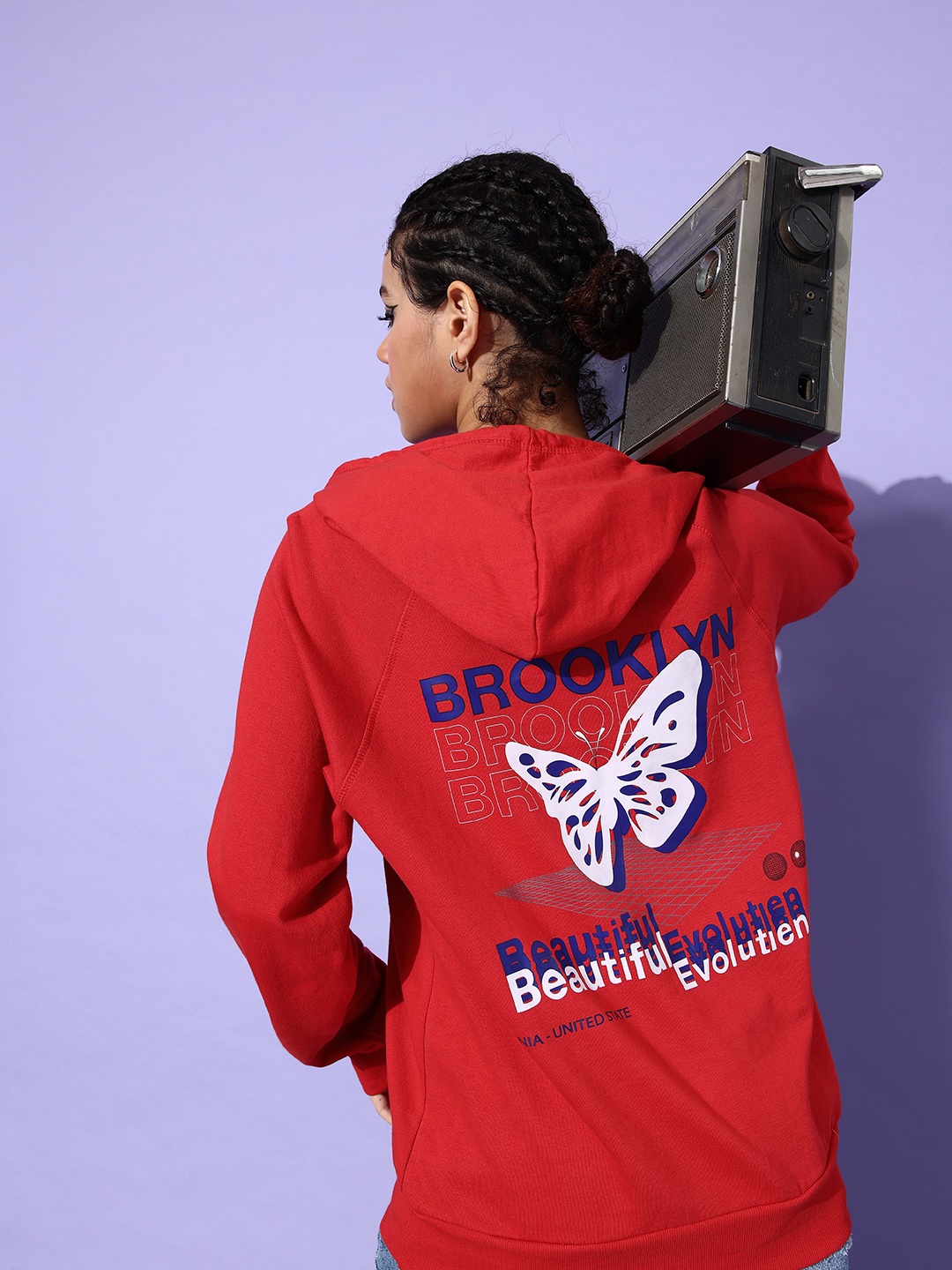 

Stylecast X Hersheinbox Women Red Graphic Printed Hooded Pure Cotton Sweatshirt