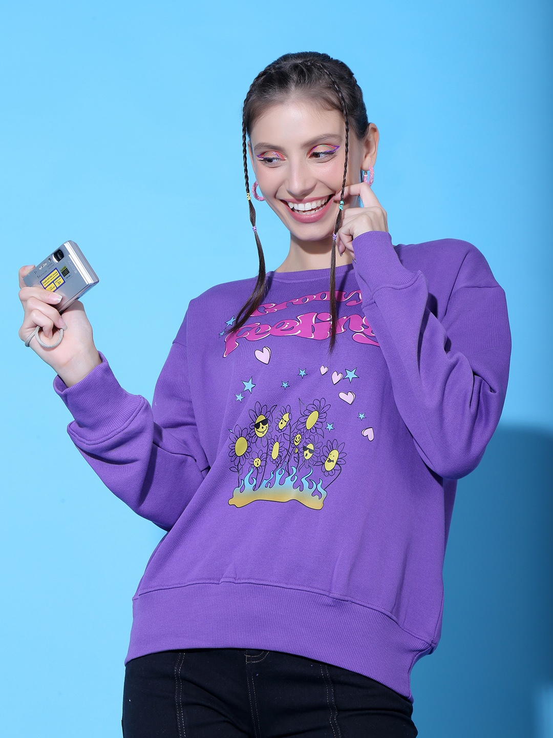 

Stylecast X Hersheinbox Women Purple Graphic Printed Pure Cotton Sweatshirt