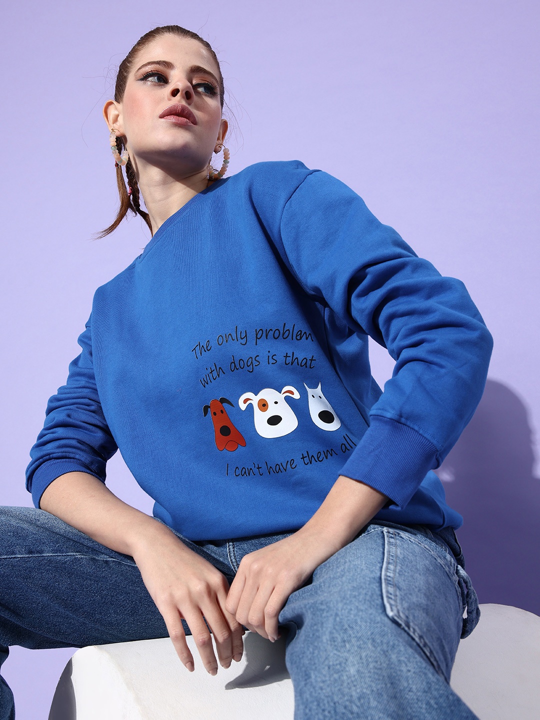 

Stylecast X Hersheinbox Women Blue Printed Pure Cotton Sweatshirt