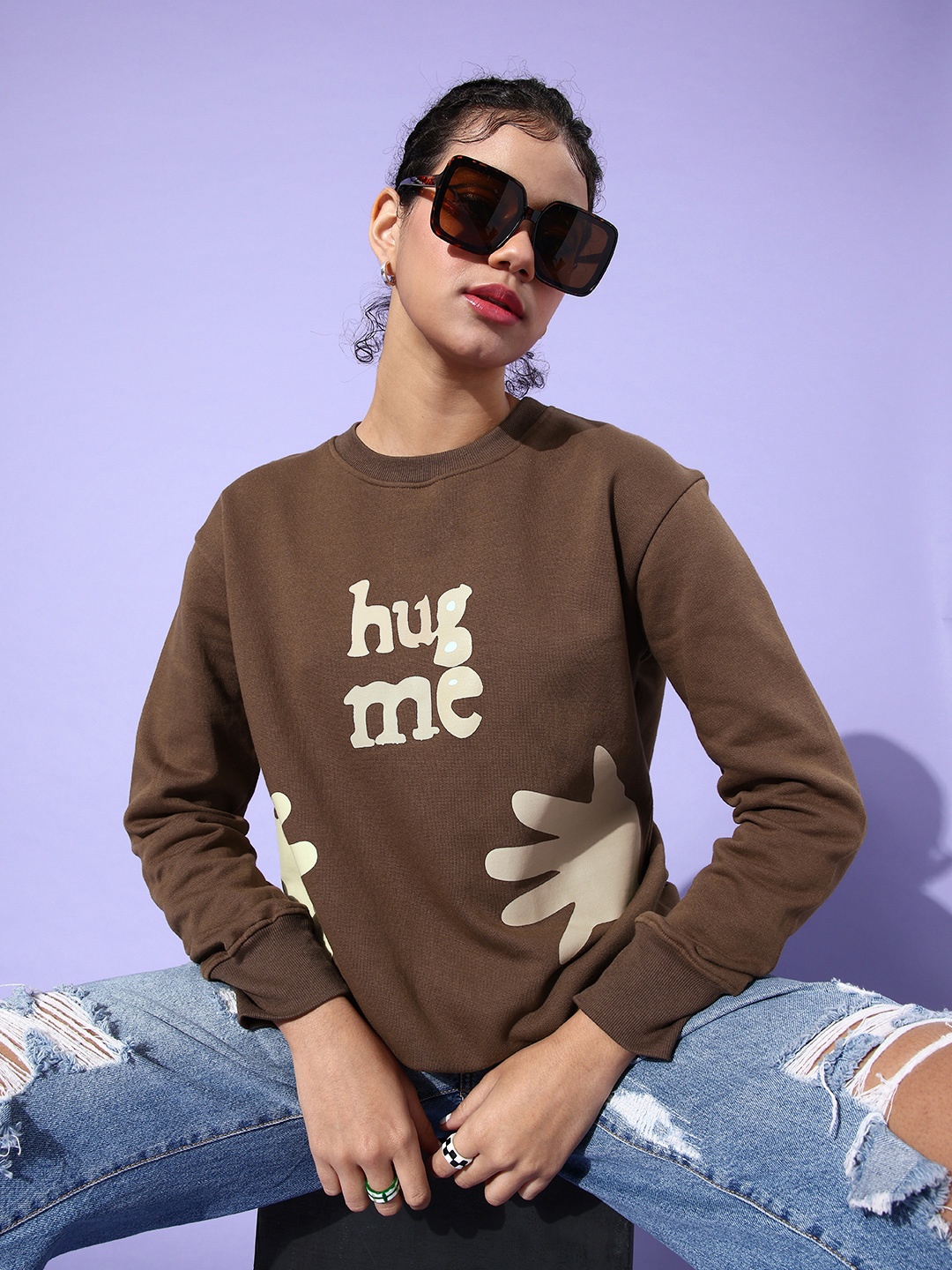 

Stylecast X Hersheinbox Women Brown Graphic Printed Pure Cotton Sweatshirt